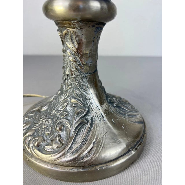 Antique Pewter Angel Lamp with Pleated Glass For Sale - Image 18 of 18