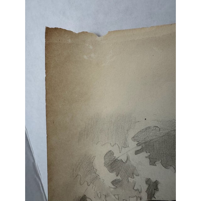 1940s Original Signed Graphite Illustration of Young Girl in Wide-Brimmed Hat, 13.75 × 11 In. For Sale - Image 4 of 8
