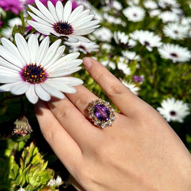 Not Yet Made - Made To Order Kai Purple Amethyst Aquamarine Pink Sapphire Cocktail Ring in 14k Gold Ring, size 4 For Sale - Image 5 of 11