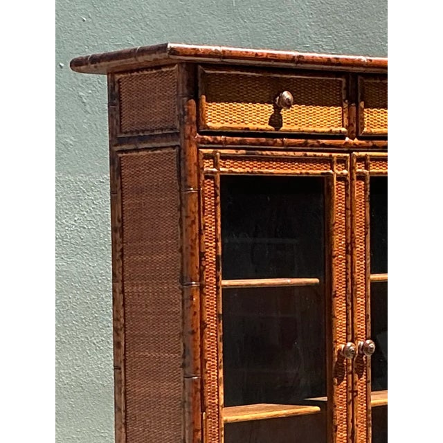 Vintage Tortoise Bamboo and Glass Cabinet For Sale - Image 4 of 12