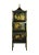 vintage Louis XVI Style Chinoiserie Display Case Cabinet with a pagoda-shaped top, three shelves, black lacquer hand-...