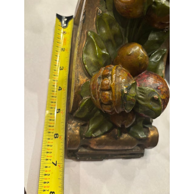 Bronze Ready to Hang Antique Late 19th Century Barbola-Style Fruit Motif Decorative Corbel / Architectural Ornament – 9” For Sale - Image 8 of 18