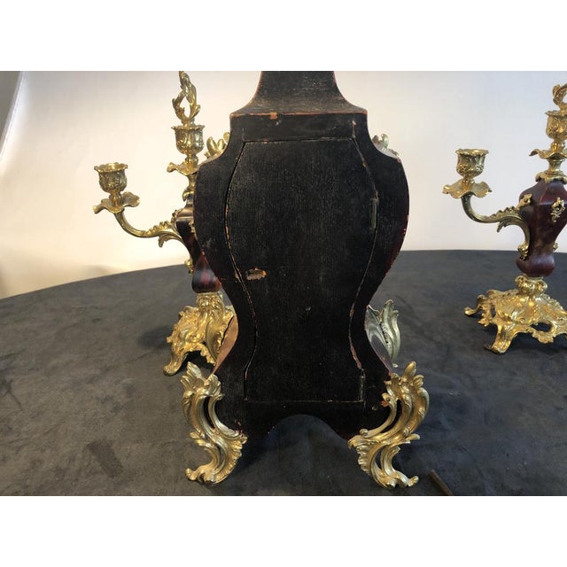 Small Pendulum Fireplace Clock in Brass and Bronze, France, 1880s, Set of 3 For Sale - Image 6 of 16