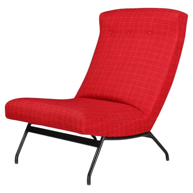Lounge Chair in Original Red Upholstery attributed to Joseph-André Motte for Steiner, France, 1960s For Sale - Image 10 of 10