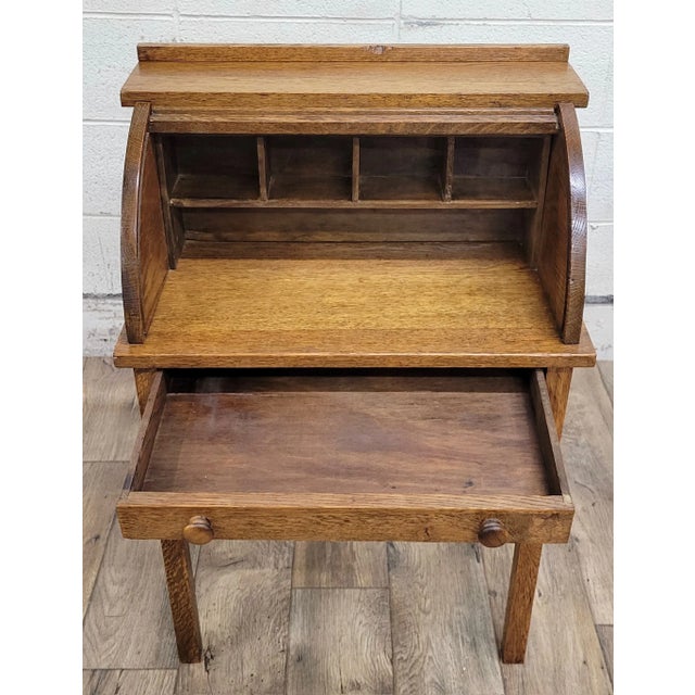Brown Antique Child Size Secretary Roll Top Desk For Sale - Image 8 of 10