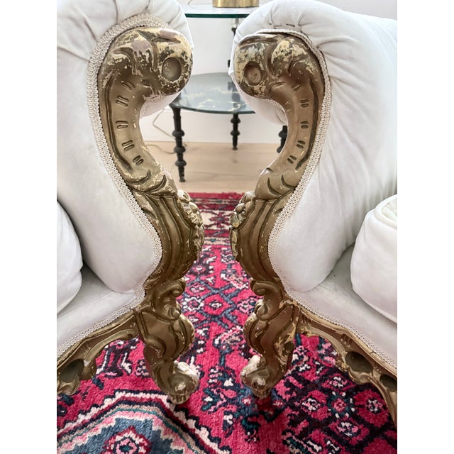 An absolutely regal set, a pair of antique Rococo Baroque throne. This is the kind of furniture that stops people in their...