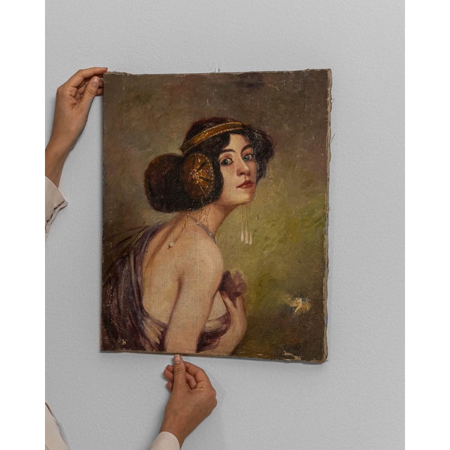 1910s French Signed Oil on Canvas Portrait For Sale - Image 14 of 18