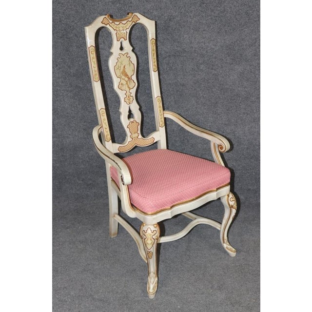 Set 8 Paint Decorated Chinoiserie Paint Decorated Dining Chairs Italian Style For Sale In Philadelphia - Image 6 of 18