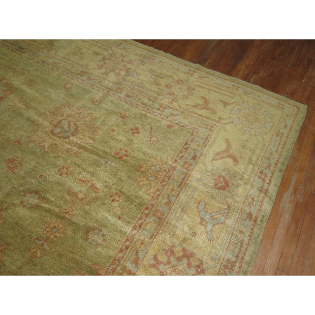 Early 21st Century Zabihi Collection Oversize Green Gold Turkish Oushak Carpet - 12'5" x 16'8" For Sale - Image 10 of 11