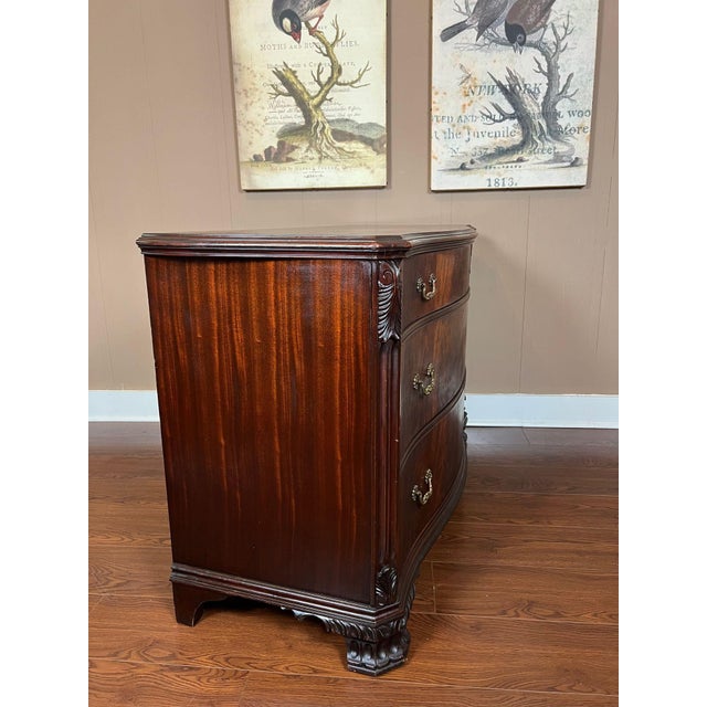 Antique Georgian Revival Chest of Drawers Flame Mahogany Serpentine Carved C1940 For Sale - Image 10 of 18