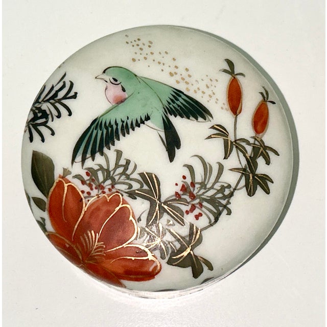Mid 20th Century Hand-Painted Lidded Porcelain Jar With Birds & Blossoms For Sale - Image 5 of 8