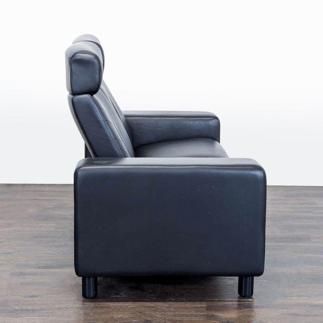 Stressless Arion Black Leather Loveseat With Adjustable Headrests For Sale In San Francisco - Image 6 of 10