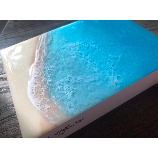 Abstract White Sand Beach #31 by Ana Hefco | Layered resin on wood panel aerial view of a beach scene For Sale - Image 3 of 4