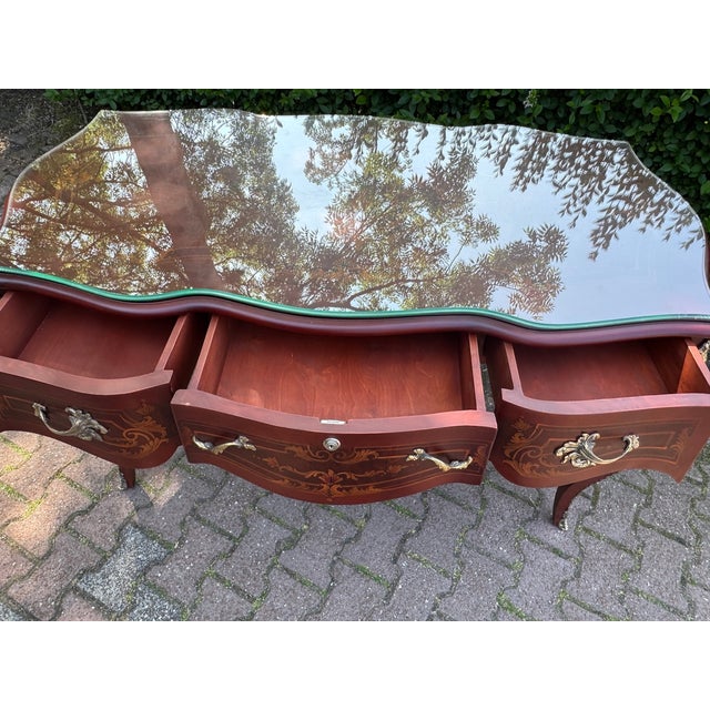 Circa 1970 French Louis XVI Mahogany Bronze Writing Desk For Sale - Image 6 of 12