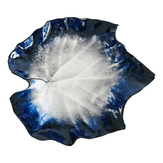 Vintage Blue Leaf-Shaped Dish in Ceramic, 1950s For Sale