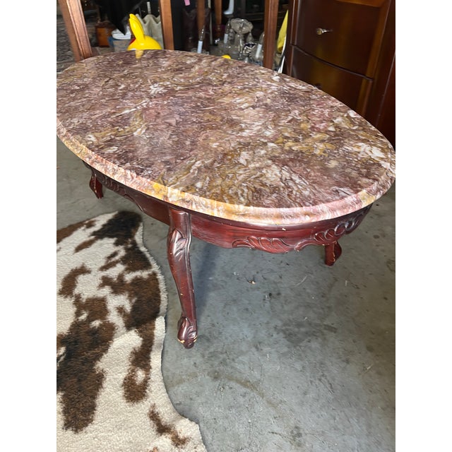 Vintage Marble Top Coffee Table With Detailed Wood Base For Sale - Image 4 of 12
