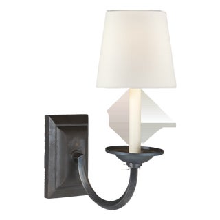 Chapman & Myers for Visual Comfort Signature Flemish Single Sconce in Aged Iron with Linen Shade For Sale