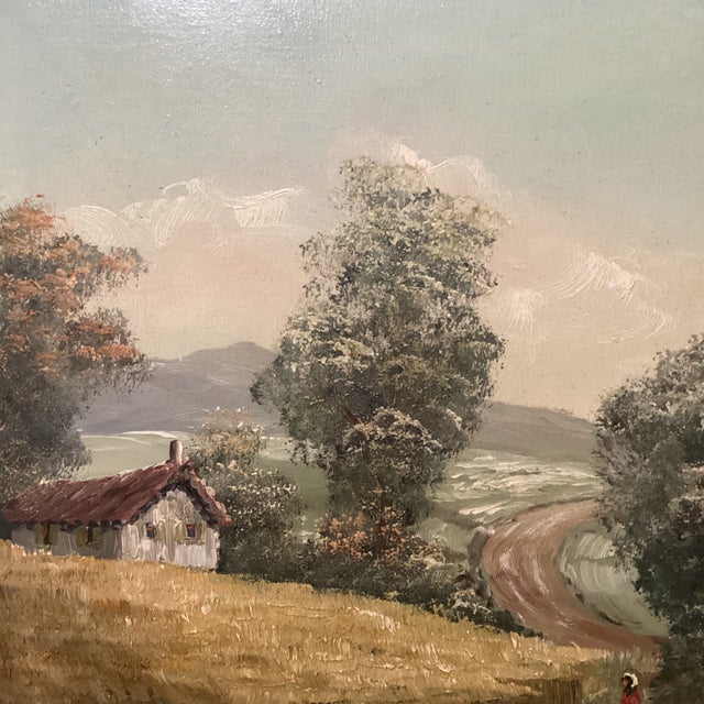 Wood Vintage Oil Painting of Landscape Rural Scene Artist Signed Framed For Sale - Image 7 of 12