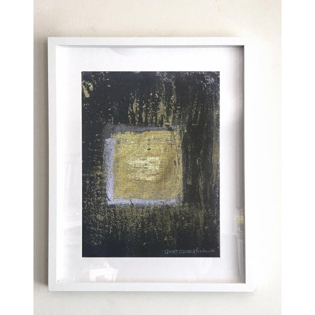 Abstract Quiet Glow.I White Framed Gold Leaf /Black Painting For Sale - Image 3 of 3