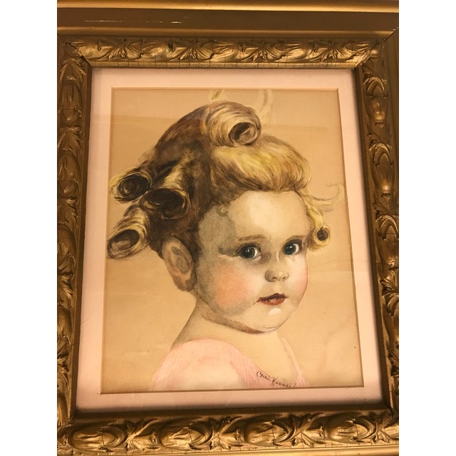 Vintage 1940's Portrait of a Young Girl Pastel Drawing Chairish