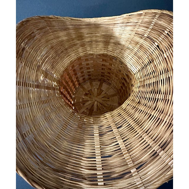 Vintage 1900s Natural Bamboo Woven Hand Basket For Sale - Image 9 of 10