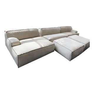 Italian Paola Navone for Baxter “Miami Soft” Modular Leather Sofa With Two Ottomans For Sale