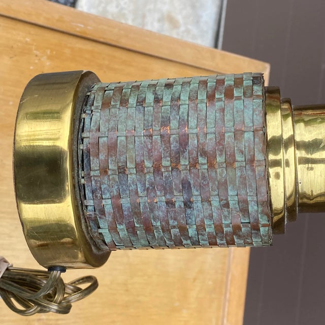 Brass Maitland-Smith Attributed Brass & Woven Patinated Copper Table Lamp For Sale - Image 8 of 12
