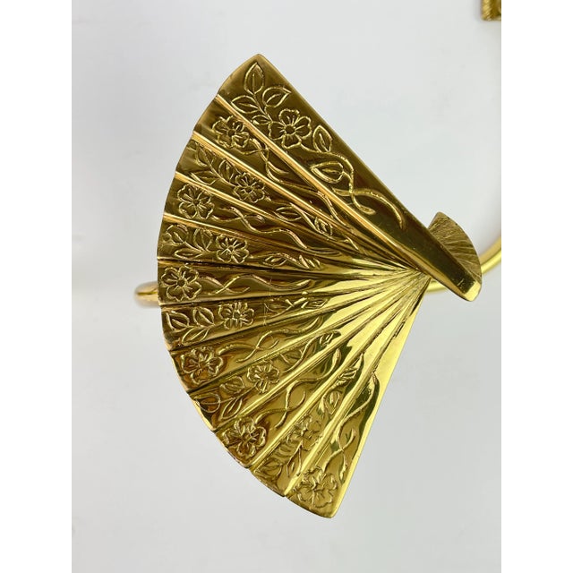 Vintage Gold Brass Fan Curtain Drapery Holdback Sconces For Sale In Washington DC - Image 6 of 12
