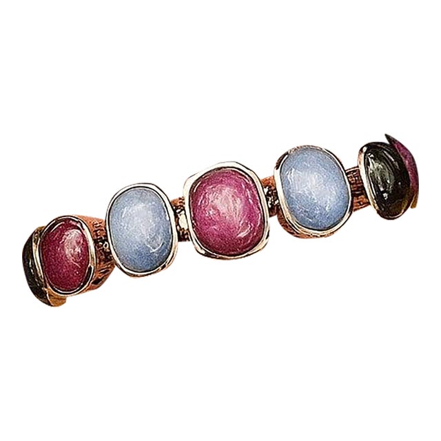 Bochic "Capri" Vintage Ruby & Multi Color Fancy Sapphires Cuff Set 18K & Silver For Sale