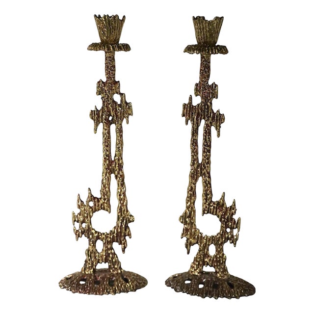 Pr. Brutalist Judaica Shabbat Candlesticks by Wainberg C. 1960's For Sale