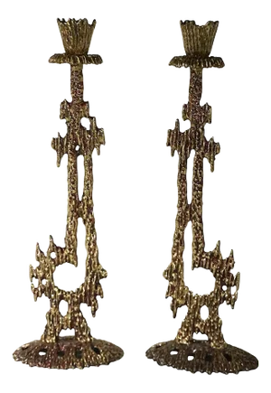 Pr. Brutalist Judaica Shabbat Candlesticks by Wainberg C. 1960's