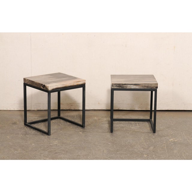 Petrified Wood & Iron Side Tables - A Pair For Sale - Image 10 of 10