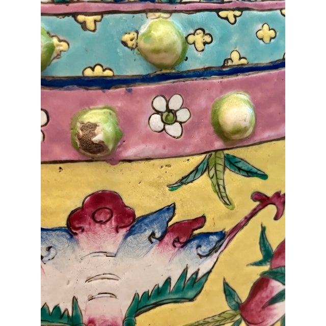 Yellow Vintage Chinese Famille Rose Chinoiserie Ceramic Garden Stool For Sale - Image 8 of 11