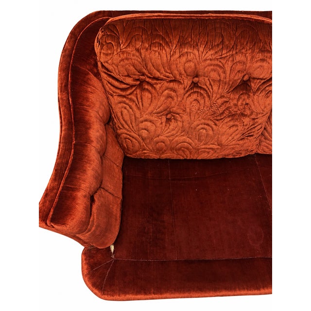 1970s Burnt Orange Crushed Velvet Curved Loveseat For Sale In Las Vegas - Image 6 of 10