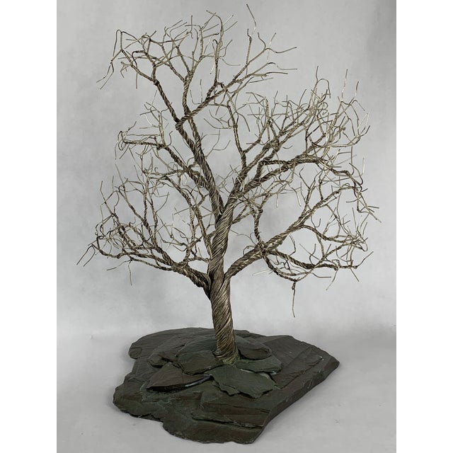 1978 Silver Plated Tree Sculpture on Slate Base For Sale - Image 4 of 8