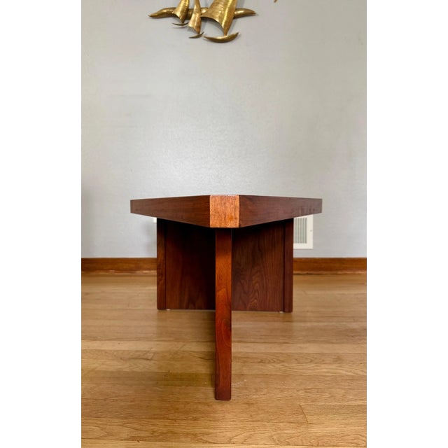 Wood Vintage MCM Triangular Veneer Coffee Table With Geometric Pedestal Base For Sale - Image 7 of 8