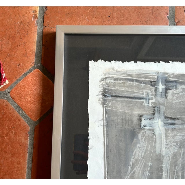 Mid 20th Century Framed Mixed Media Black & White Abstract For Sale - Image 5 of 9