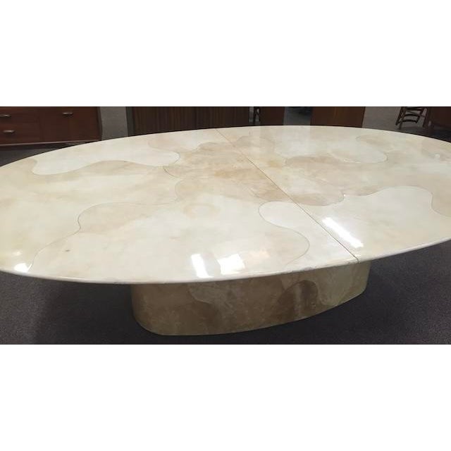 Plastic Large Faux Marble Pedestal Base Table With One Leaf For Sale - Image 7 of 9