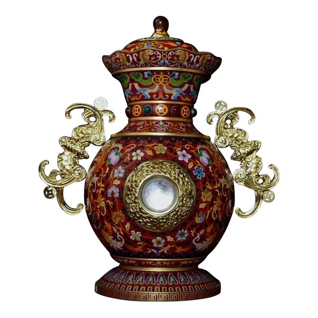 Early 21st Century "Fortune & Honor" Cloisonné Enamel Vase by Master Mi Zhenxiong for China Gold Coin Inc. For Sale