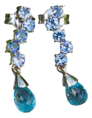 Topaz Briolette, Tanzanite Earrings Studs- Set of 2