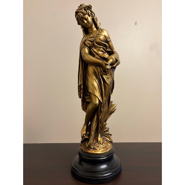 Mid-Century Modern Vintage Pair Gold Signed Norwal Chalkware Grecian Lady Sculptures For Sale - Image 3 of 10