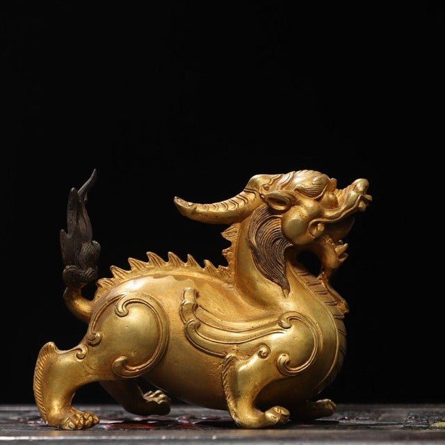 Traditional Late 19th Century Gilt Bronze Mythical Beast Statue, 0.92kg For Sale - Image 3 of 9
