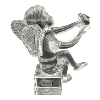 Baccarat Crystal Cherub Figurine on Block Base – Signed – Angel With Trumpet (4.5") For Sale