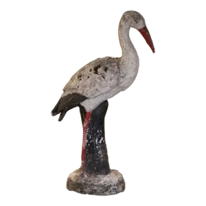 19th Century French Concrete Weathered Painted Bird Garden Sculpture