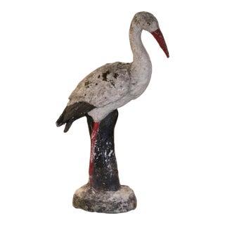 19th Century French Weathered Painted Concrete Crane Garden Sculpture For Sale