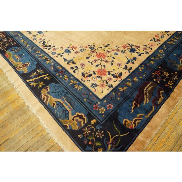 Beige 1920s Beige Floral Modern Antique Chinese Peking Rug 10' X 15' 6'' Handknotted Wool Carpet For Sale - Image 8 of 10