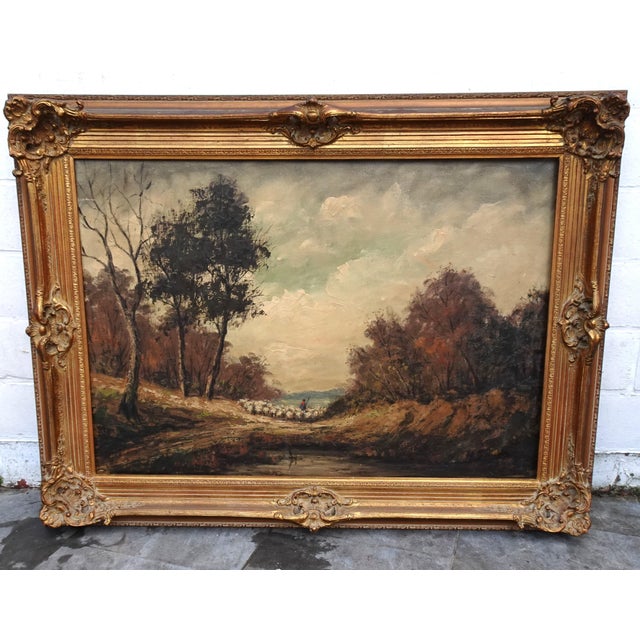 H. Schmidt, Shepherd in a Landscape, 1950s, Oil on Canvas, Framed For Sale - Image 12 of 12