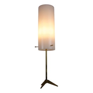 Brass and White Acrylic Glass Tripod Table Lamp, Italy, 1960s For Sale