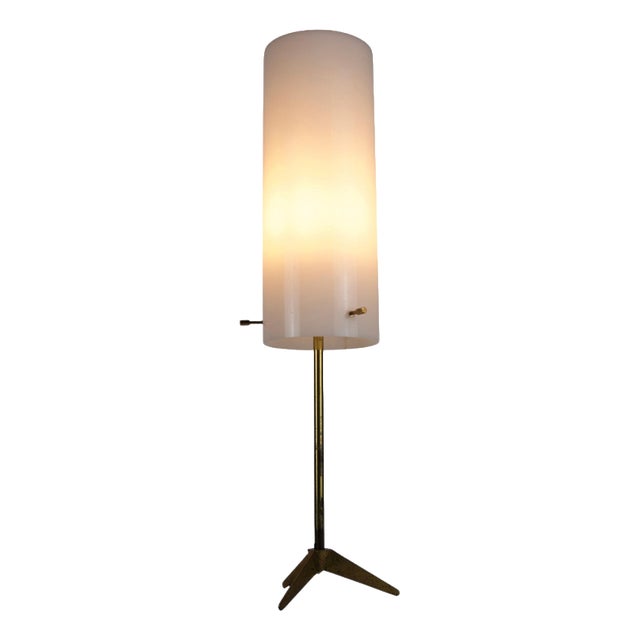 Brass and White Acrylic Glass Tripod Table Lamp, Italy, 1960s For Sale