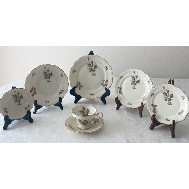 Mid 20th Century Mid 20th Century Rosenthal China Exquisite Moss Rose Pompadour Dinnerware Set- 96 Pieces Mint Condition For Sale - Image 5 of 12